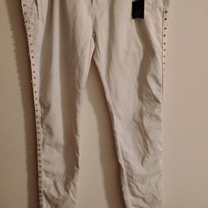 Stylish White Women's Jeans with Gold Accents